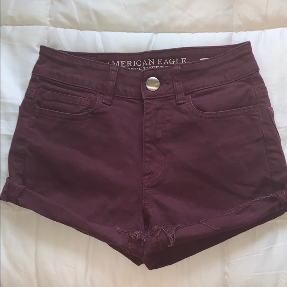 American Eagle maroon denim shorts